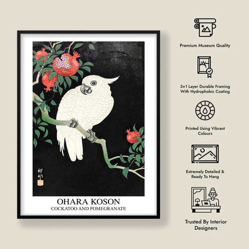 Cockatoo And Pomegranate Ohara Koson Archival Canvas Wall Painting - Black Frame media 8