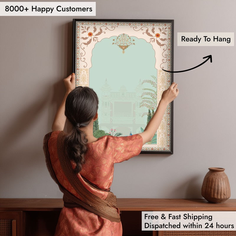 Imperial Peacock Framed Mughal Canvas Wall Painting media 8