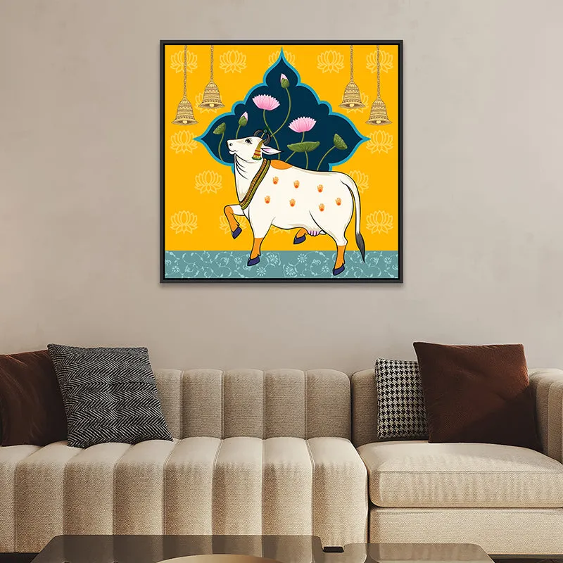 Sacred Cow Canvas Wall Painting With Frame - Black media 4