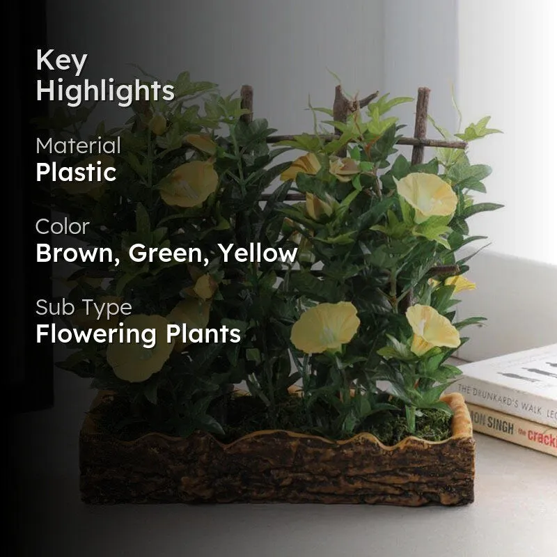 Faux Morning Glory Bonsai In Rustic Pot (27 cms) - Yellow & Green media 2