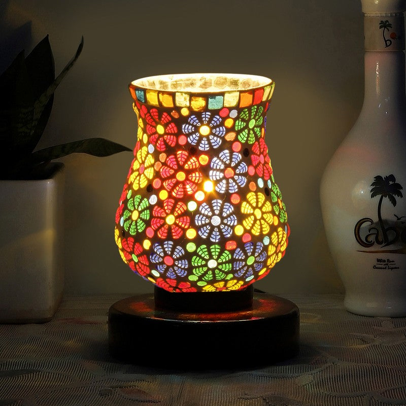 Startrek Mosaic Glass Table Lamp With Wooden Base - Multicolor