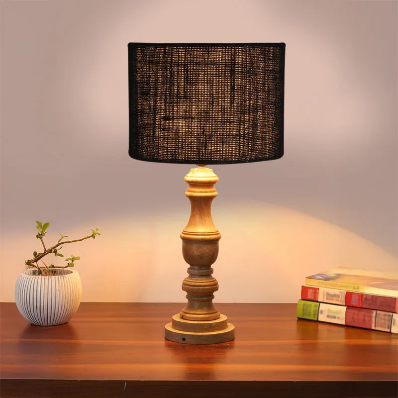 Sienna I Carve Wooden Table Lamp - Black,Brown media 2
