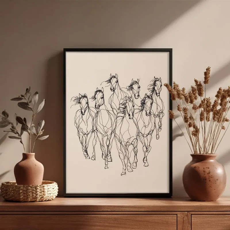 Graceful Horse Lines Wall Painting With Black Frame media 6