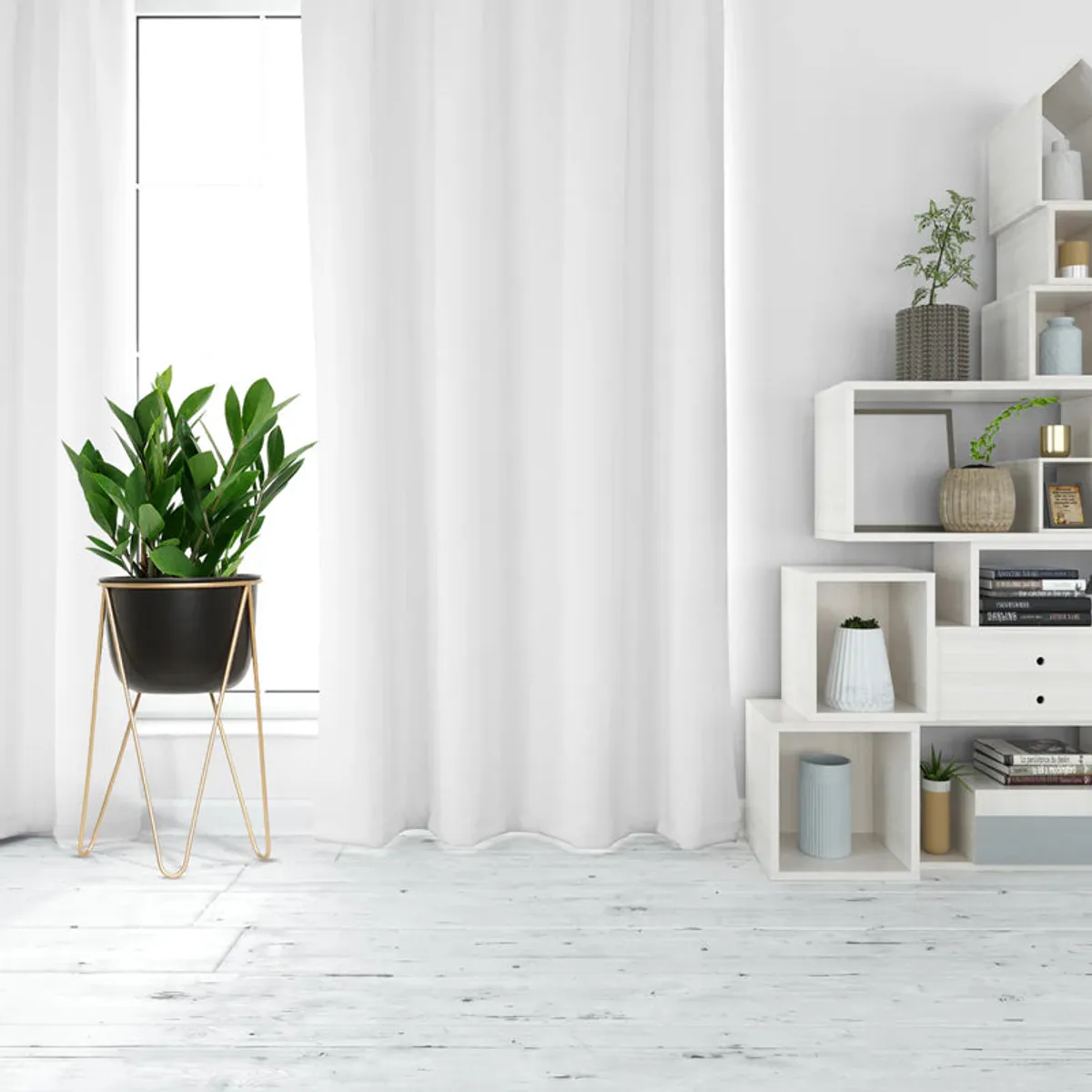 Black planter with gold stand shown in a product view