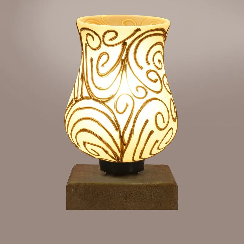 Aurion Mosaic Glass Table Lamp With Wooden Base - White & Gold media 8