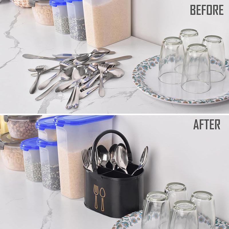 Fork & Order Metal Cutlery Holder - Black,Gold media 3