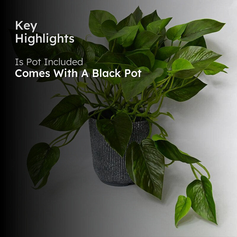 Pothera Artificial Pothos Plant With Black Plastic Pot - 40 cm media 2