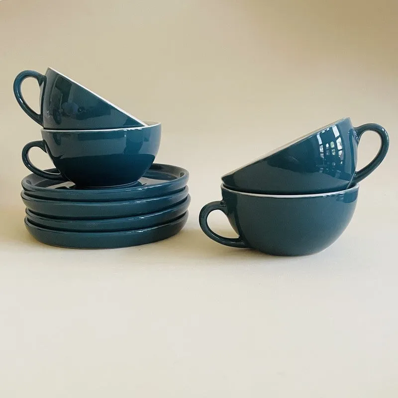 Ceramic Cup & Saucer (Deep Green/240 mL Each) - Set of Four media 5