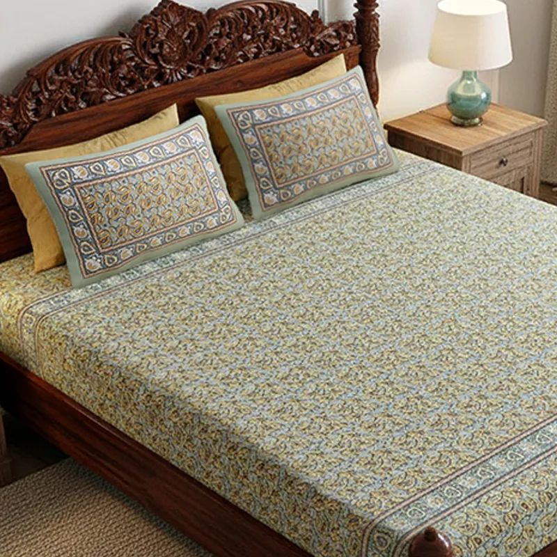 Timeless Motifs Cotton Bedsheet (Mustard Yellow) - 180 TC media 3