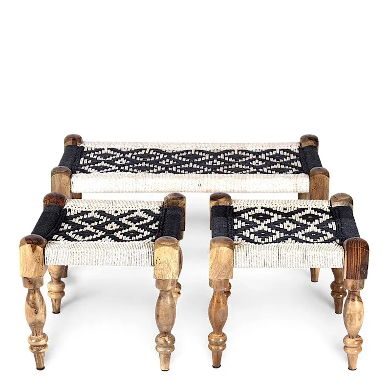 Forvo Sheesham Wooden Bench with Stools (Black,White) - Three Piece Set media 3