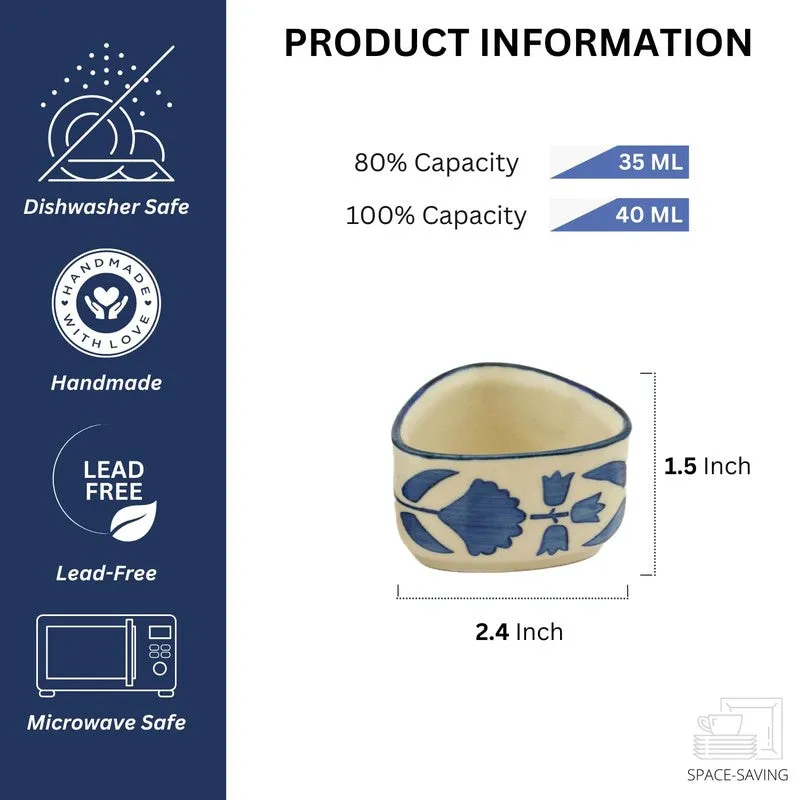 ServeCraft Ceramic Dip Bowls (Blue,White ,40 mL Each) - Set Of Six media 5