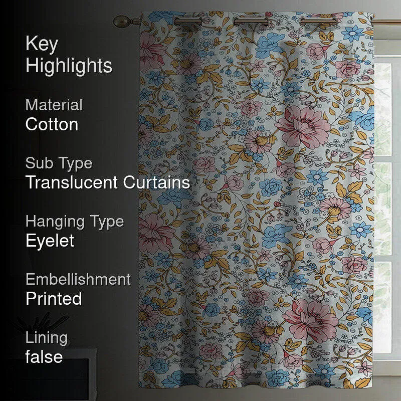 Clémence Floral Cotton Curtain media 2