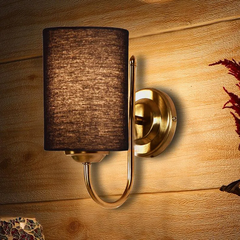 Altura Cylindrical Fabric & Metal Wall Lamp - Black media 1