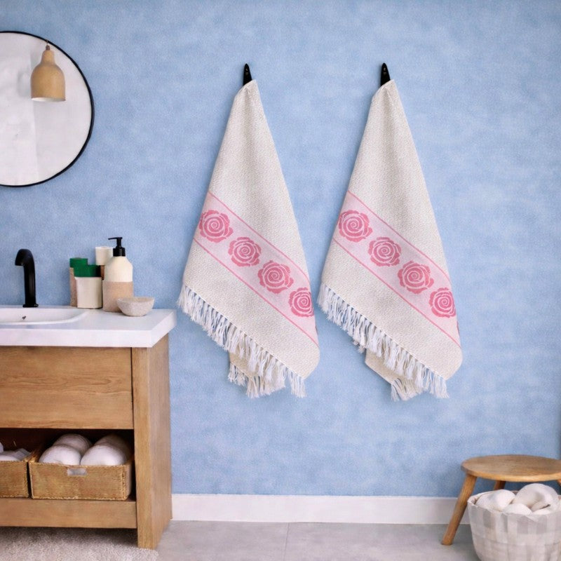 Rosette Cotton Hand Towel (Pink) - Set Of Four media 3