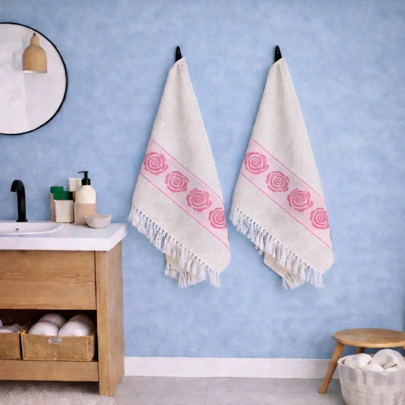 Rosette Cotton Hand Towel (Pink) - Set Of Four media 3