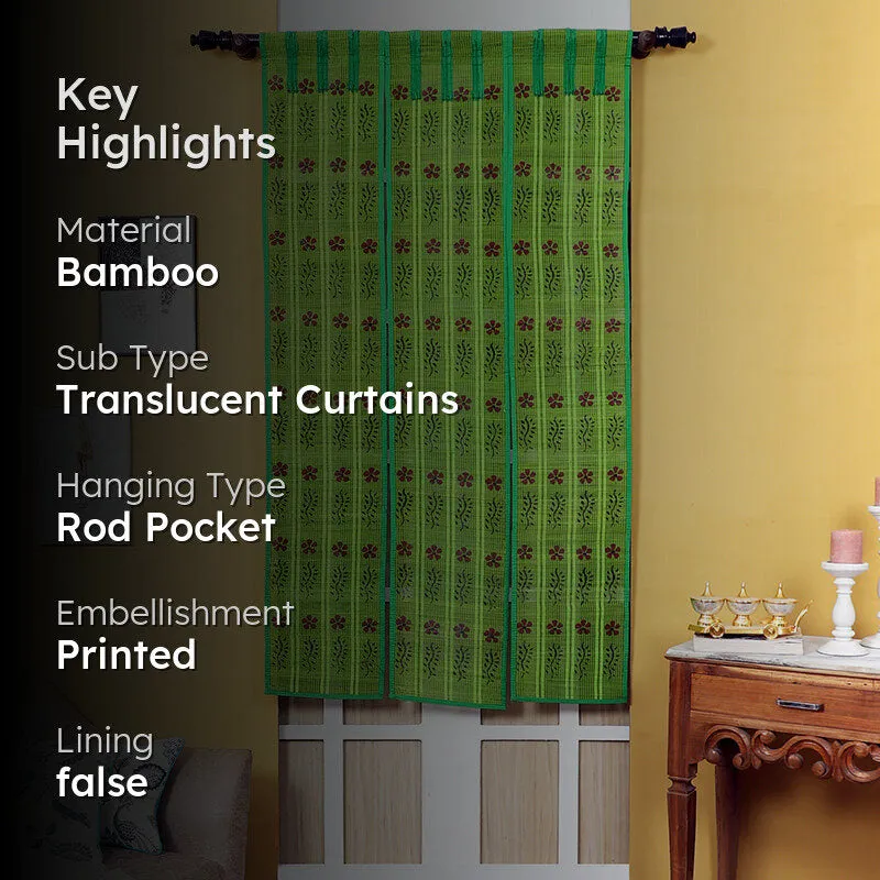 Forest Flow Three Panel Bamboo Curtain - Light Green media 2