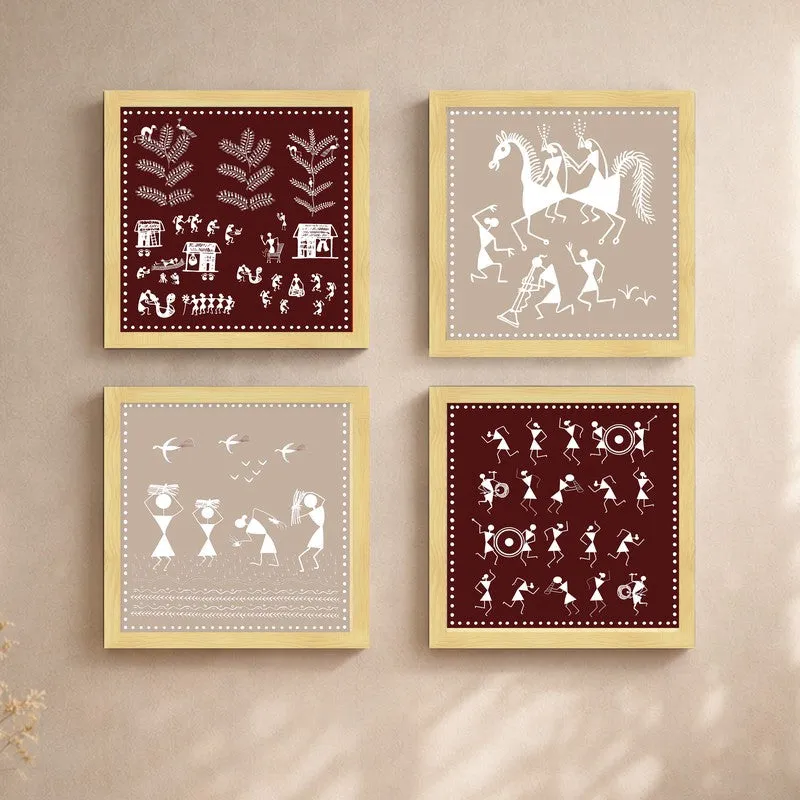 Tribal Warli Story Paper Wall Art - Set Of Four media 5