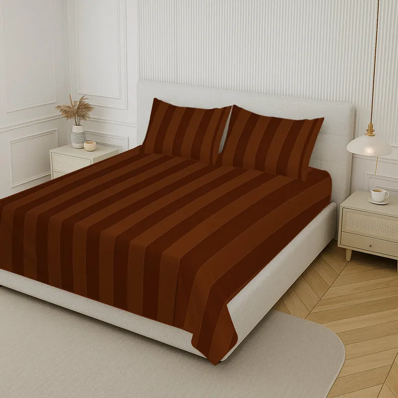 Elegance Striped Cotton Bedsheet (Brown) - 210 TC media 3