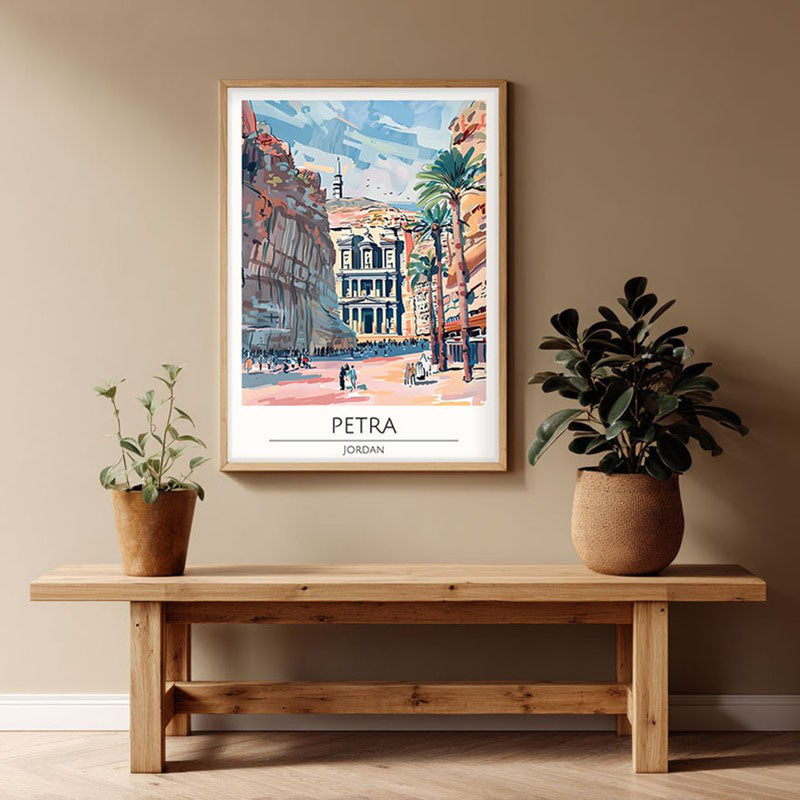 Vintage Petra Framed Canvas Archival Canvas Wall Painting - Natural Brown Frame