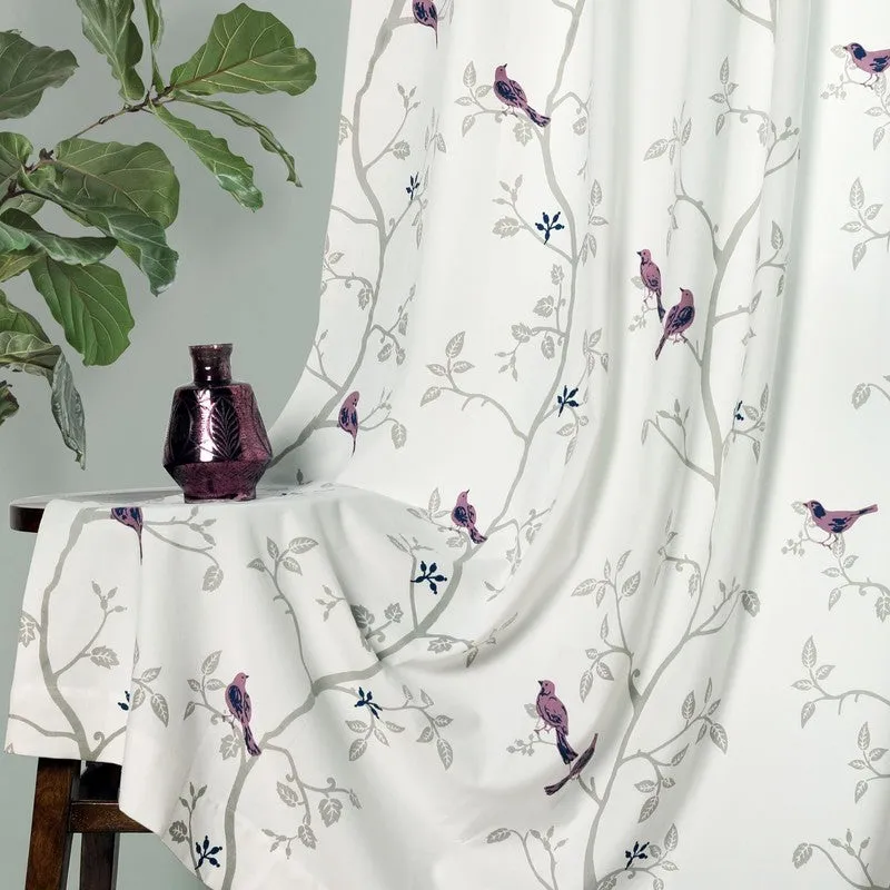 Tranquebar Home Nature Wings Cotton Curtains(Pink) - Set Of Two media 1