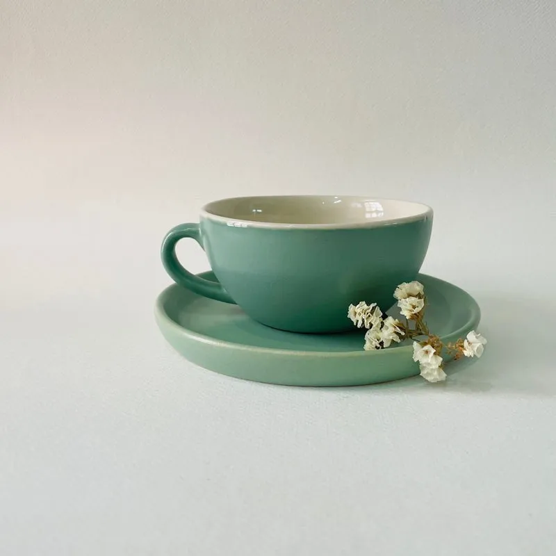Elegant Light Green Cedar Ceramic Cup & Saucer Set - 300ml media 4