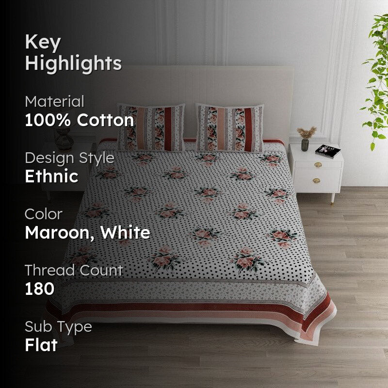 Livia Floral Cotton Bedsheet (Maroon) - 180 TC media 2