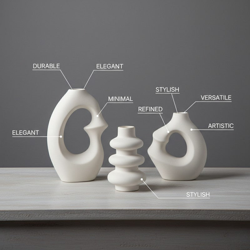 Stackra Totem Stacked Ceramic Vase (Ivory) - Set Of Three media 7