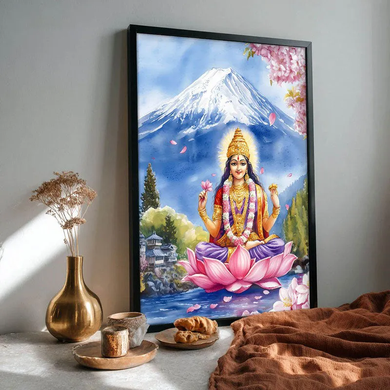 Bhagyalaxmi Spiritual Archival Paper Wall Painting With Frame - Black media 4