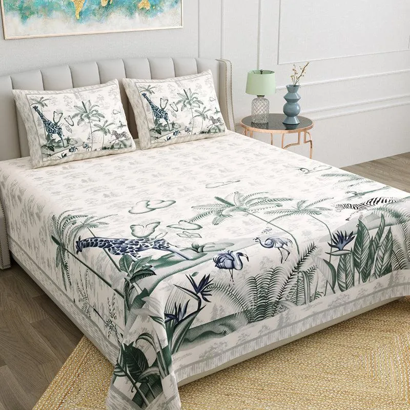 Treasure Island Tales Kids Cotton Bedsheet (Grey & Green) - 140 TC media 1