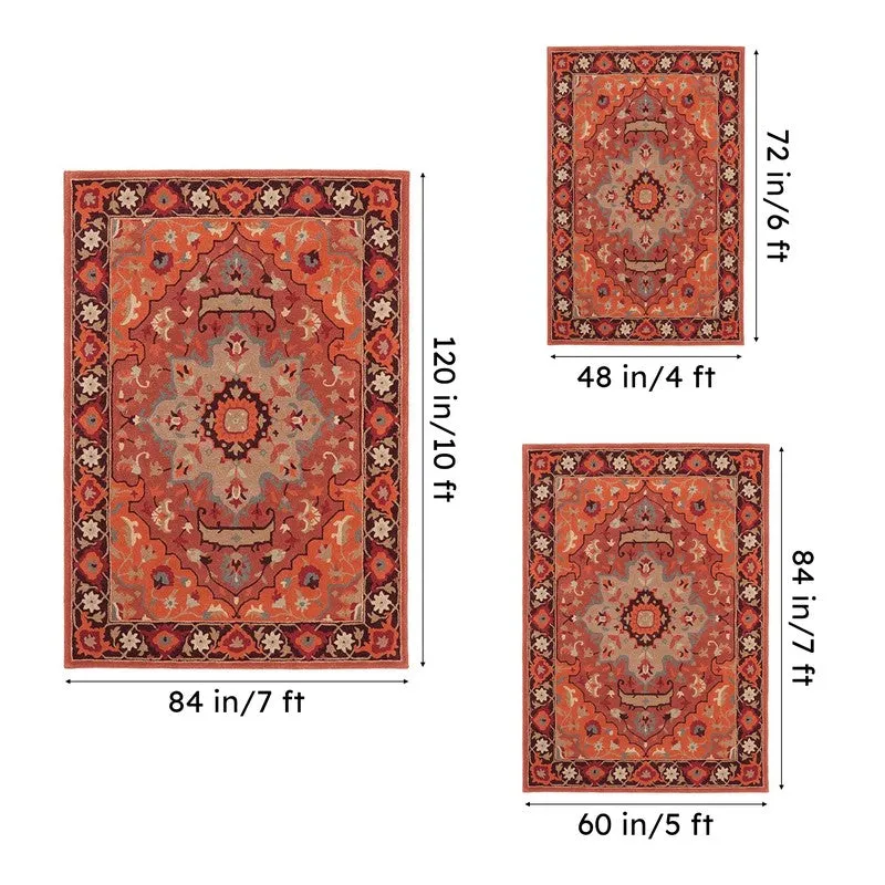 Nephthys Hand Tufted Ethnic Wool & Nylon Carpet - Rust Red media 15
