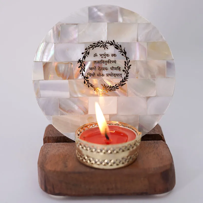 Nacre Gayatri Mantra Mother Of Pearl Religious Tea Light Holder media 4