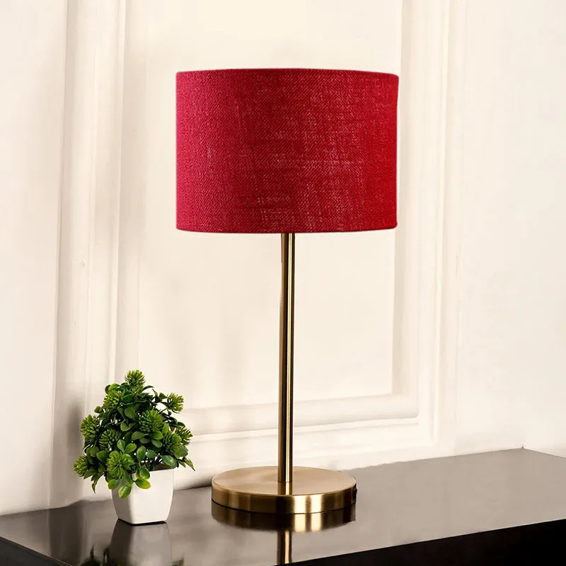 Loft Gleam Jute & Metal Table Lamp (Drum) - Maroon,Gold media 2