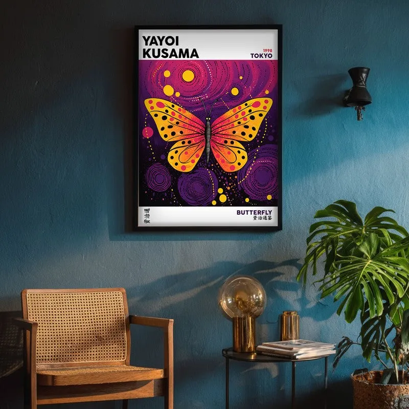 Butterfly Inspired by Yayoi Kusama Archival Canvas Wall Art - Black Frame media 4