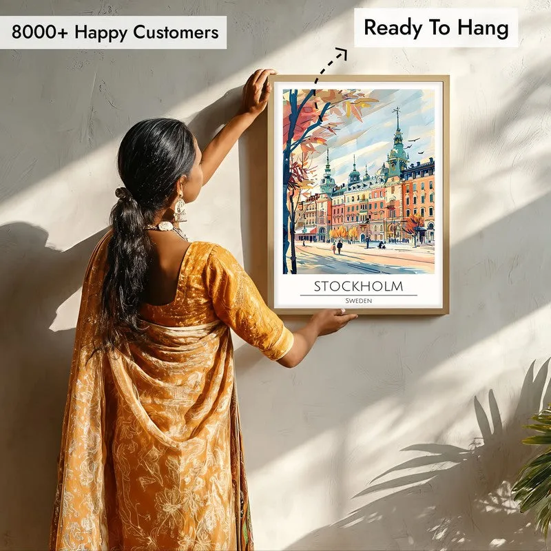 Vintage Stockholm Framed Canvas Archival Canvas Wall Painting - Natural Brown Frame media 7