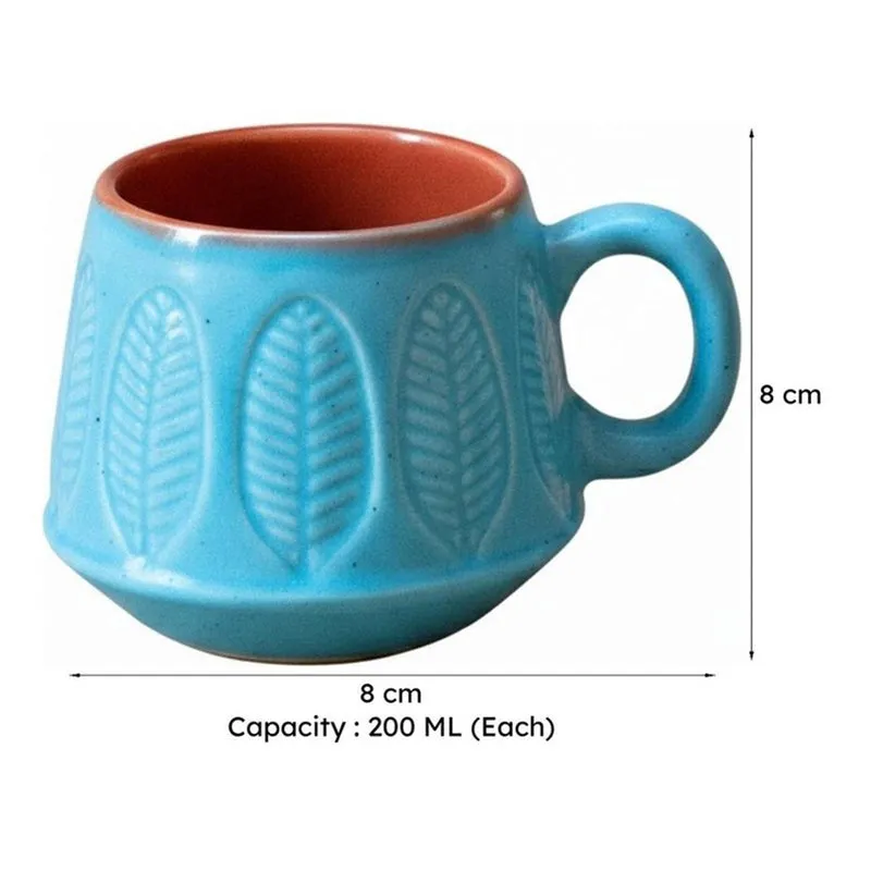 Bergo Ceramic Tea Cup (200 mL Each)/White,Blue)- Set of Two media 6