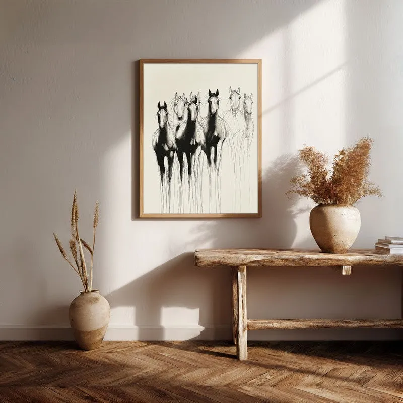 Horse Beyond Lines Wall Painting With Brown Frame media 7