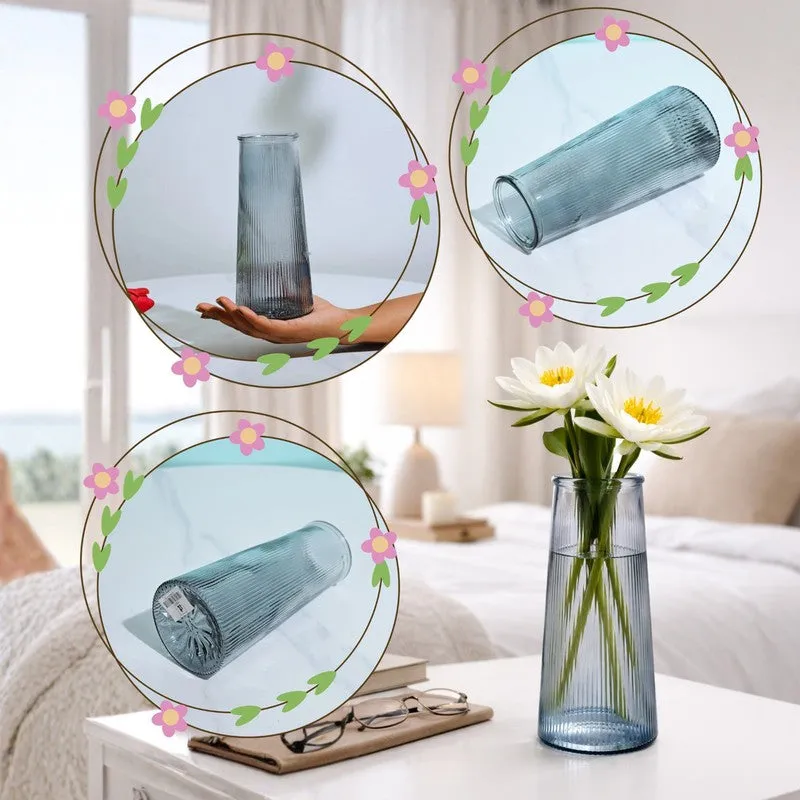 Collage showing the grey fluted vase from multiple angles