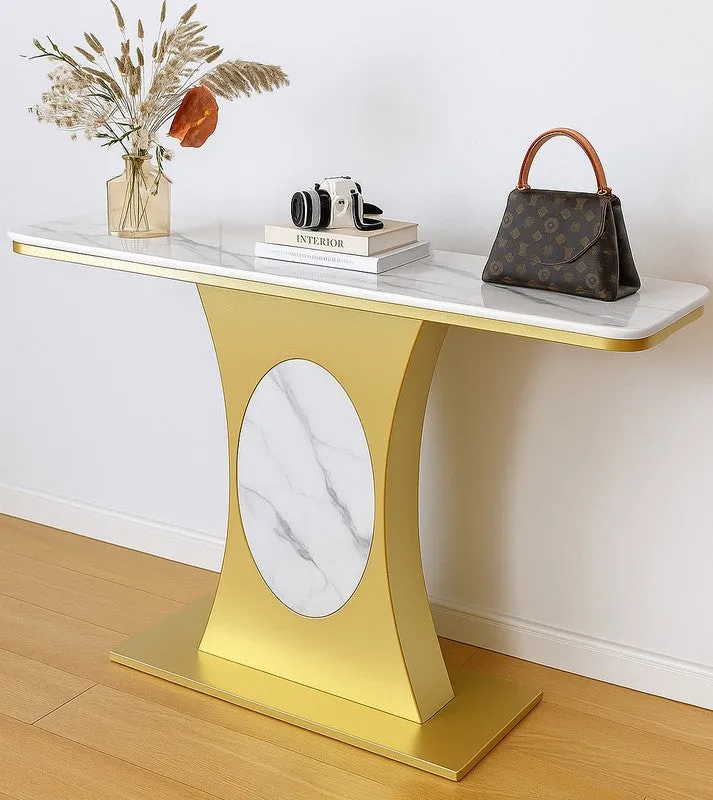 Modern Metal Console Table with Marble Top - Small media 4