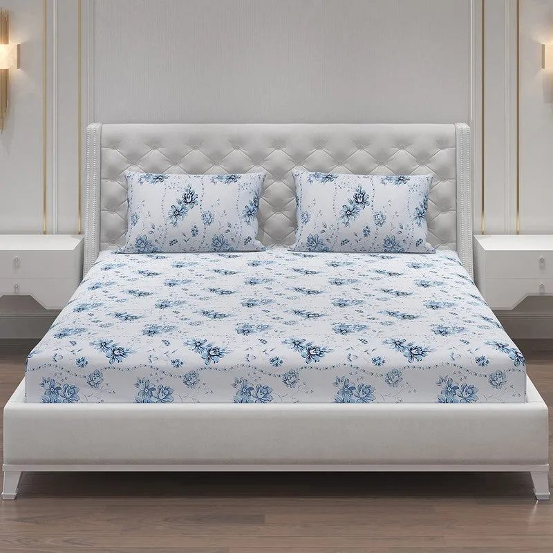 Monte Carlo Petal Matrix Cotton Bedsheet (White,Blue) - 104 TC media 3