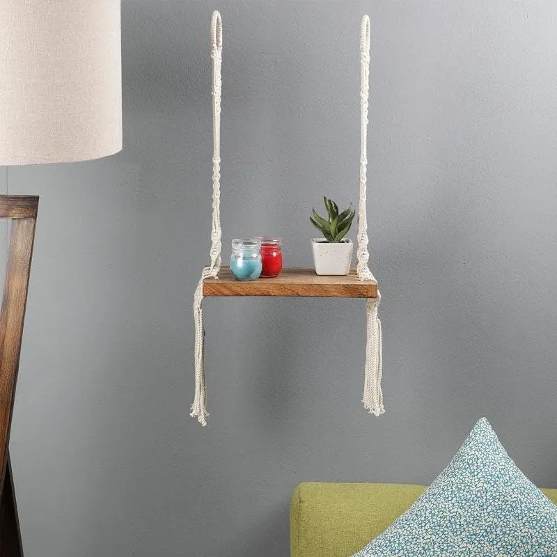 Boho Swing Macrame Hanging Wall Shelf media 1