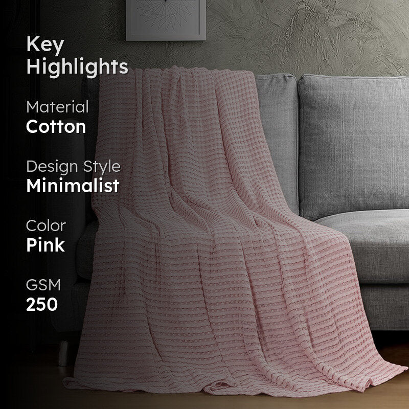 Urban Space Waffle Cotton Blanket (Blush Pink) - 250 GSM media 2