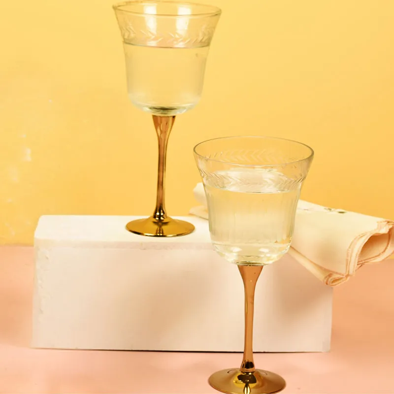 Sitarana Glass & Brass Goblet Wine Glass (Gold/350 mL) - Set Of Two media 3