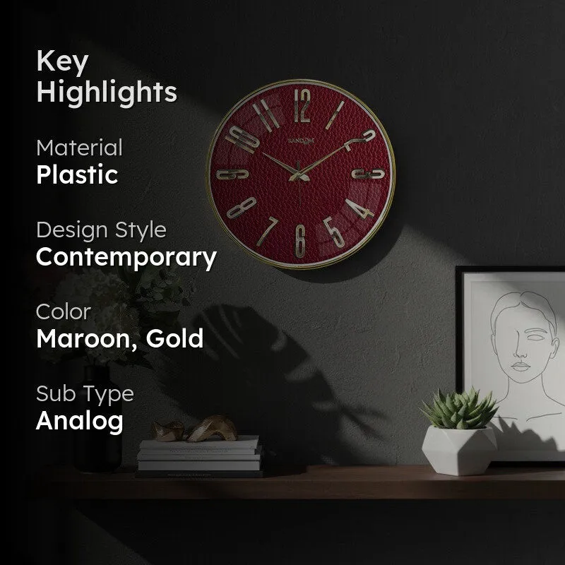 Elite Numeric Plastic Wall Clock - Maroon & Gold media 2