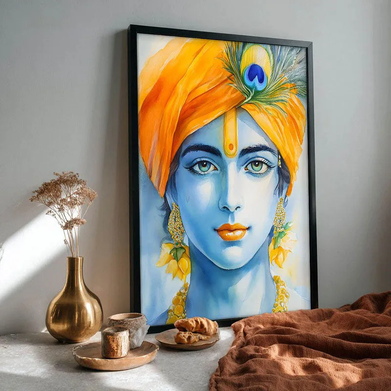 Divine Madhava  Spiritual Archival Paper Wall Painting With Frame - Black media 4