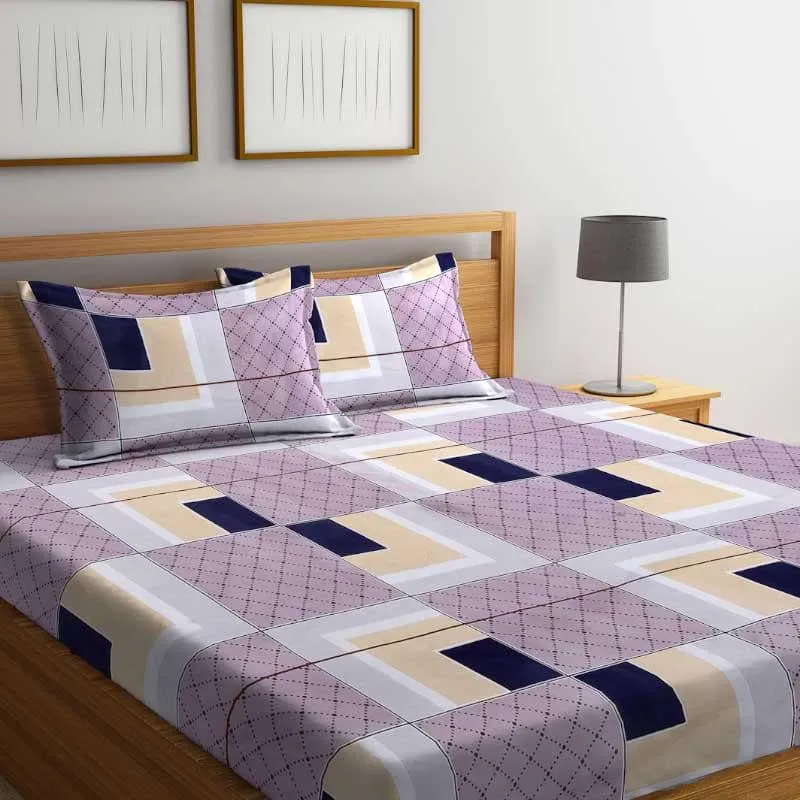 Asymmetric Tile Printed Microfiber Bedsheet (Purple) - 130 GSM media 3