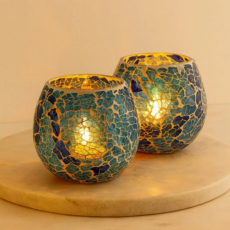 Seashore Mosaic Candle Holder - Set Of Two media 1