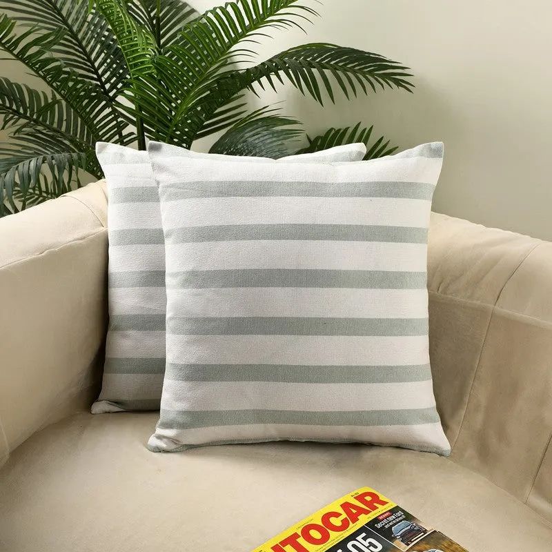 Bold Stripe Cotton Cushion Cover (Green) - Set of Two media 1