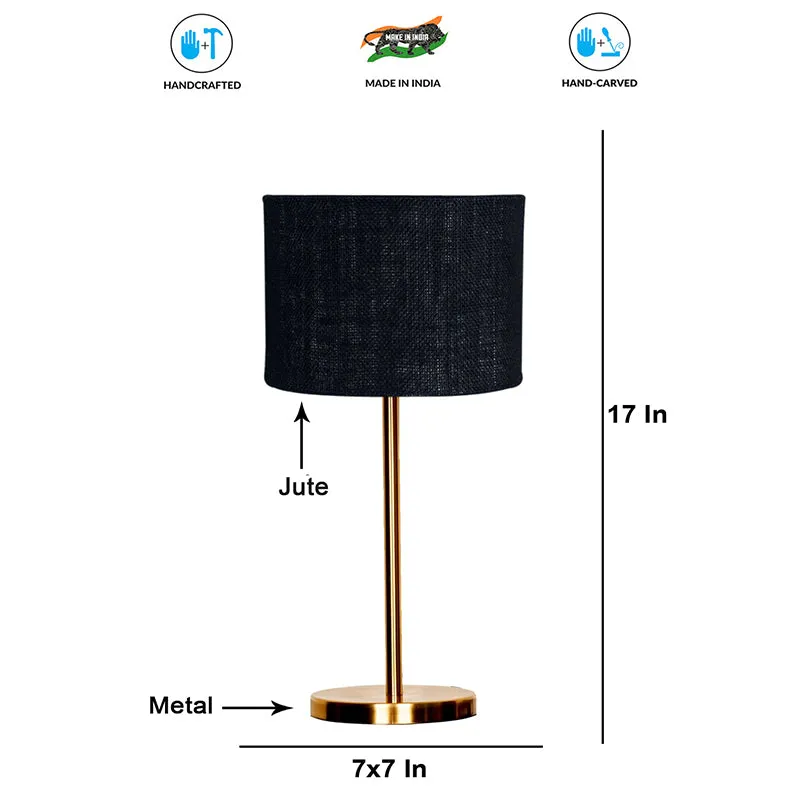 Loft Gleam Jute & Metal Table Lamp (Drum) - Black,Gold media 4