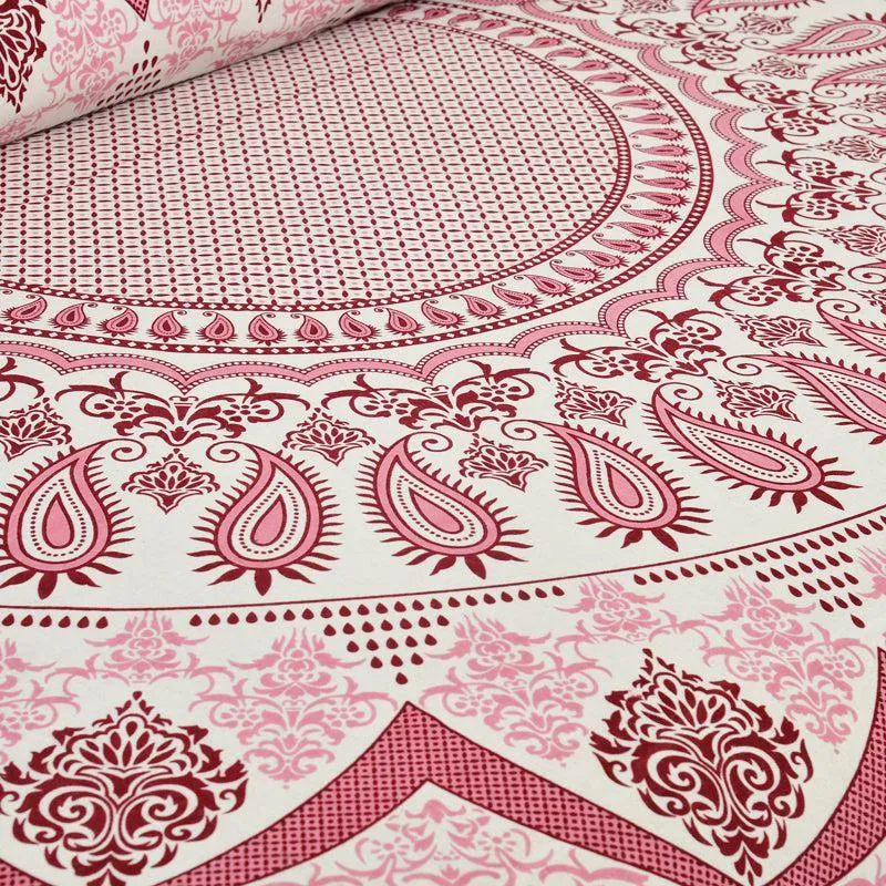 Trikaaya Ethnic Cotton Flat Bedsheet (White & Red) - 160 TC media 4