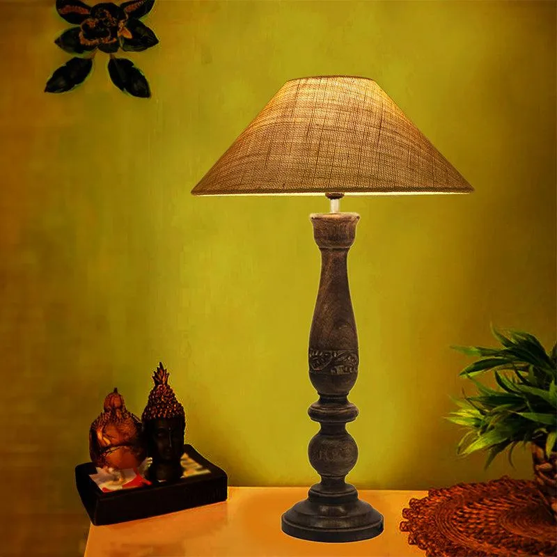 Nihara Wooden & Jute Table Lamp - Yellow,Brown media 1